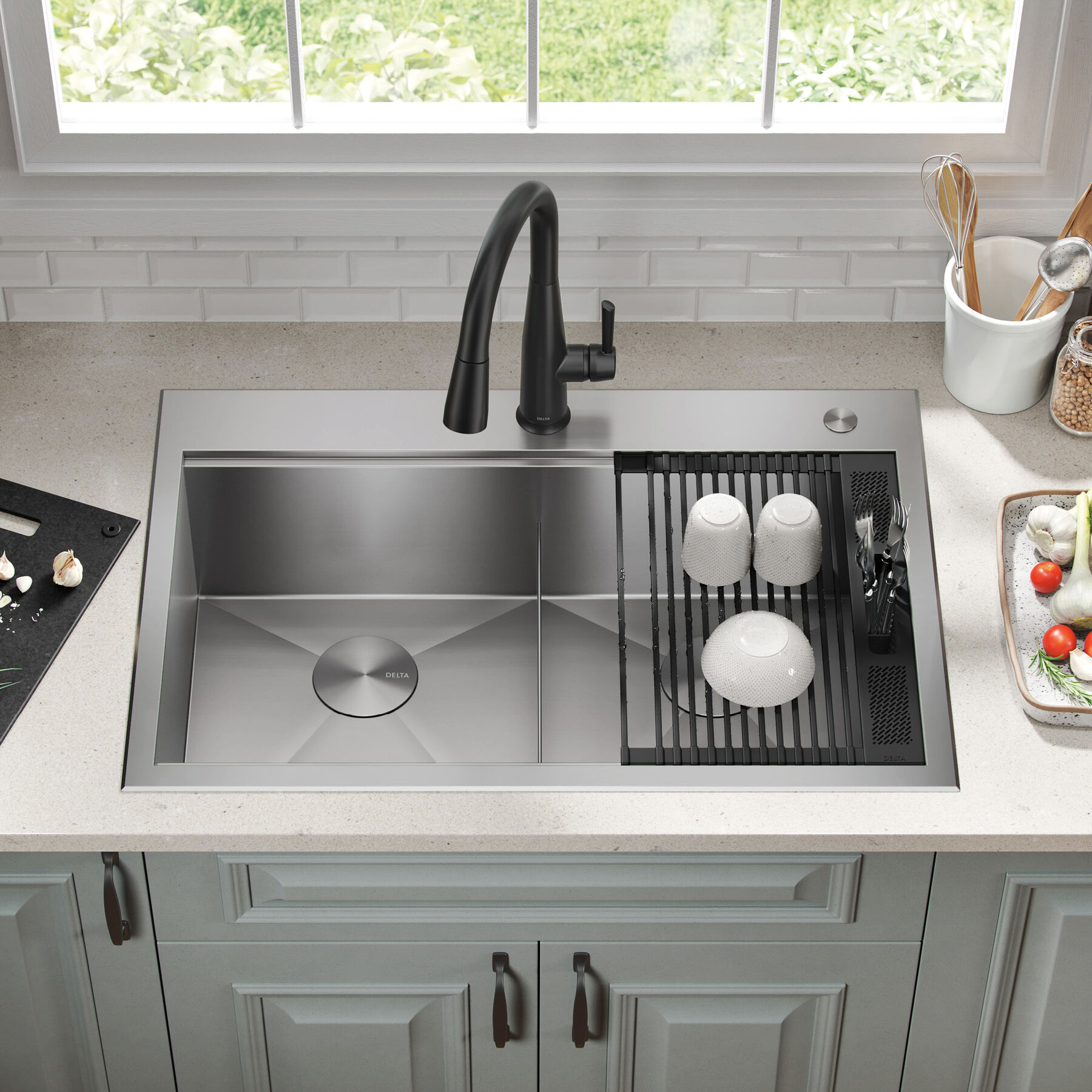 33&rdquo; Workstation Kitchen Sink&nbsp;Drop-In Top Mount&nbsp;16 Gauge&nbsp;Stainless Steel 50/50 Double Bowl with&nbsp;WorkFlow&trade; Ledge&nbsp;and Accessories